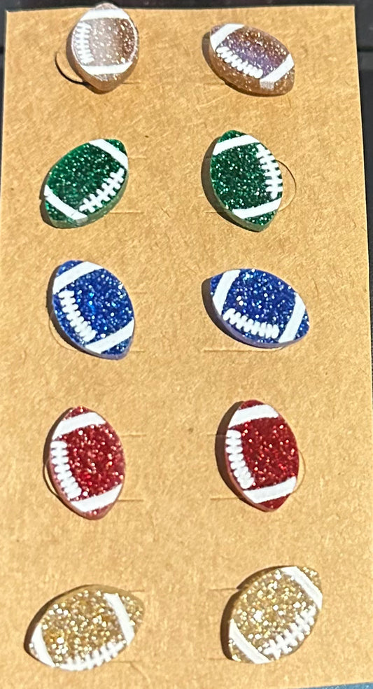 5 pack Sparkle Football Post Earrings