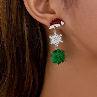 Santa Hat, Snowflake, Green Puff