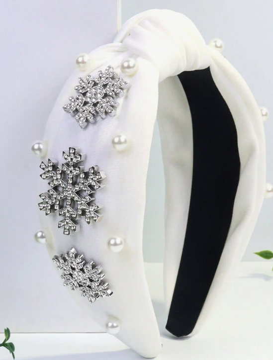 Snowflake Pearl Headband - White